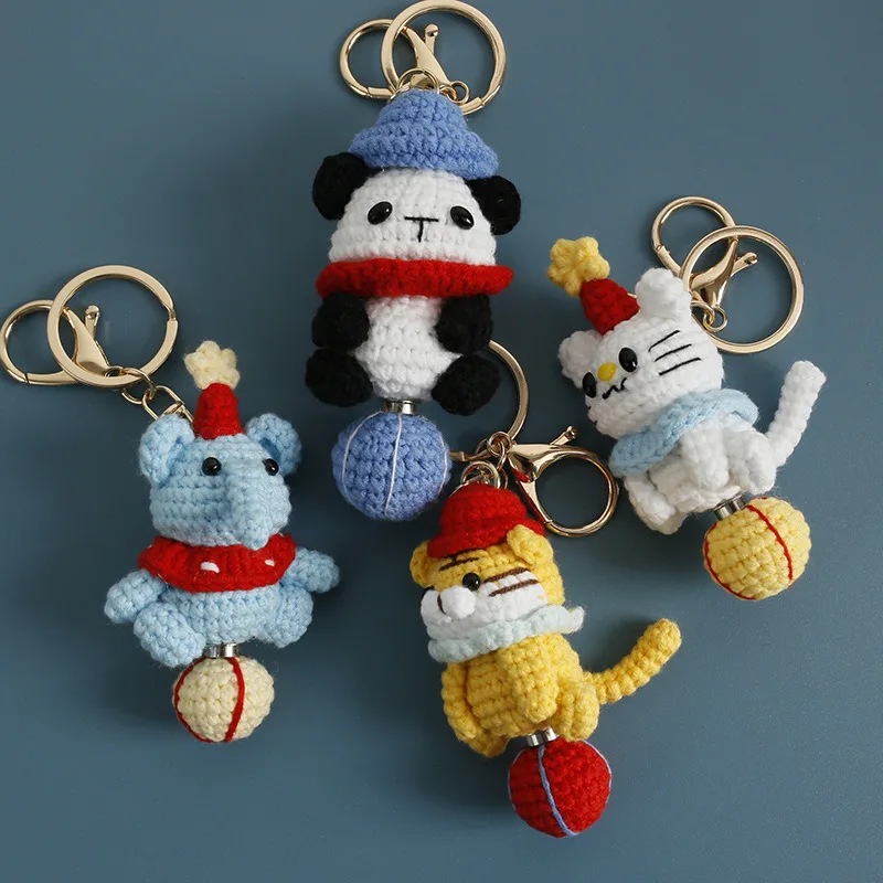 

Цирковая серия, вязаная крючком кукла-брелок, ручная работа, мультяшная кукла-животное, вязаный крючком брелок, милый вязаный мини-кукла-панда, брелок