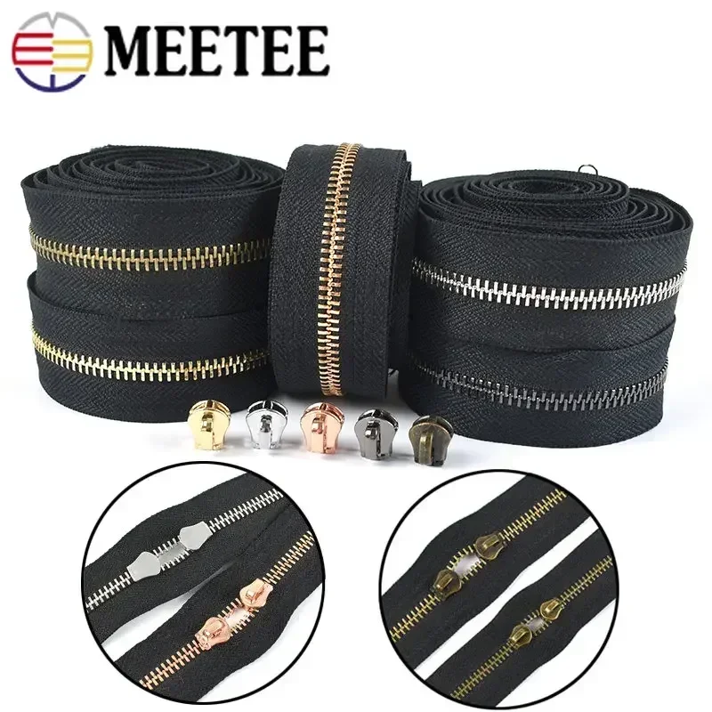 

2/5Yards 3# 5# Metal Zipper & Zip Slider Jacket Garment HandBags Decor Zippers Repair Kit DIY Replacement Sewing Accessories