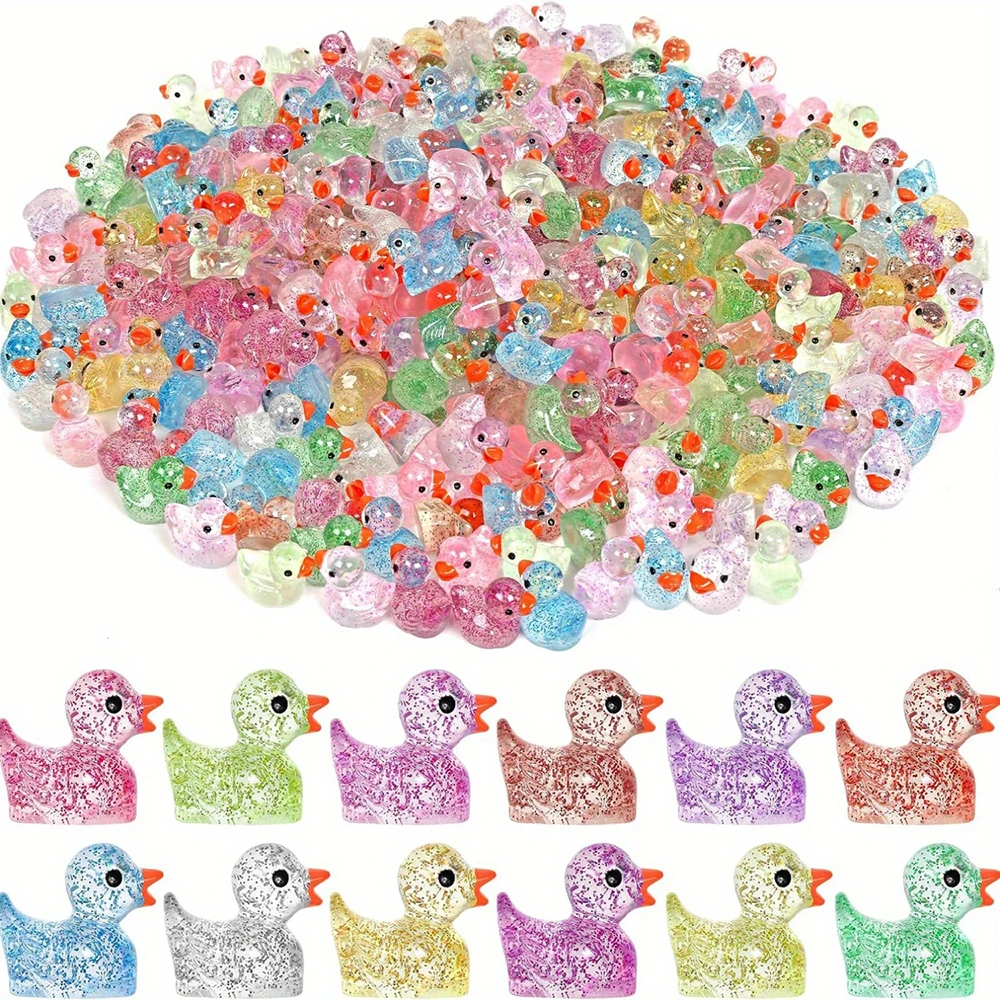 Mini Resin Glitter Ducks Transparent Sparkling Tiny Duck Figurines DIY Decor Micro Landscape Ornament Desktop Miniature Crafts