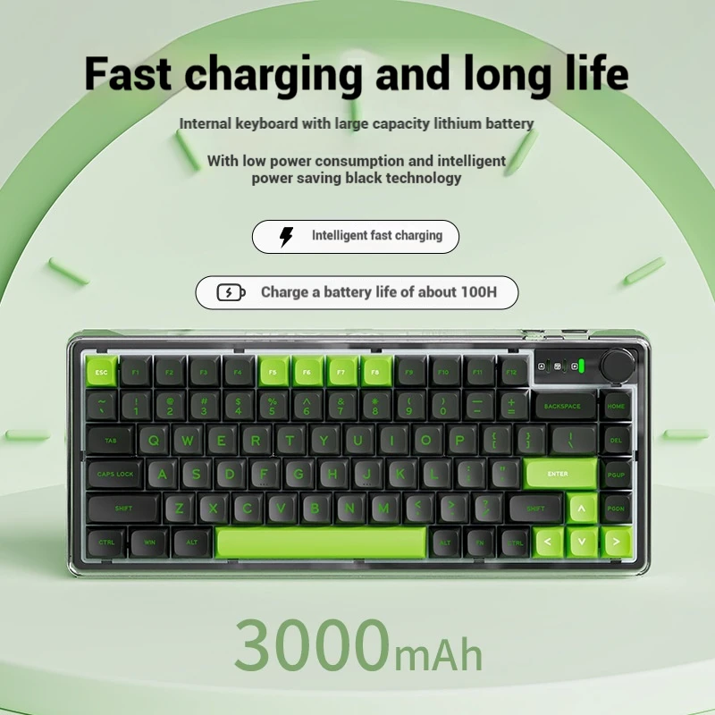 V82pro Wireless Three-Modes Mechanical Keyboard Games Office Home Fast Charging Long-Lasting Battery Life Multifunction Knob