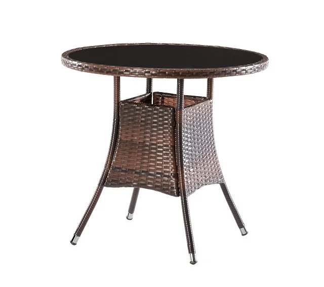 Mesa de Comedor Redonda de Ratán Sintético Resistente para Balcón o Terraza, 70x70 cm
