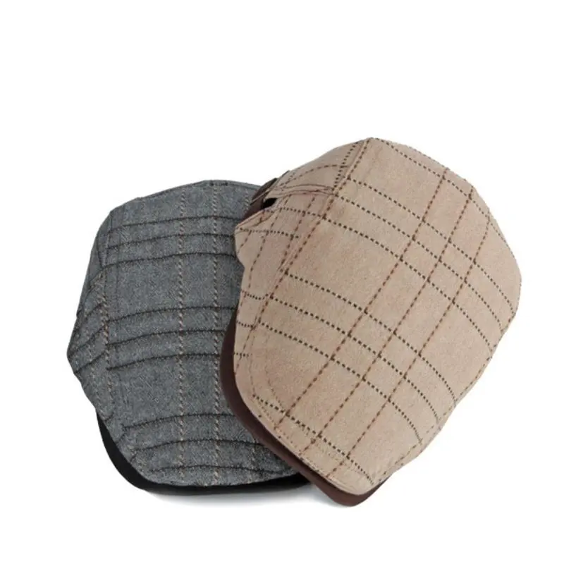 2023 Spring Cotton Plaid Newsboy Caps Flat Peaked Cap Men and Women Painter Beret Hats 126