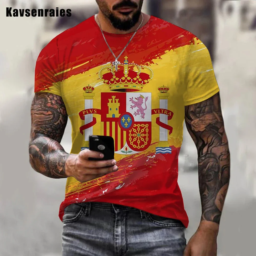 Newest Cool Summer Design Spain Flag 3D Print T-Shirt Men Casual Spain T-shirt Funny Short Sleeve Printing 3d Oversized T Shirt