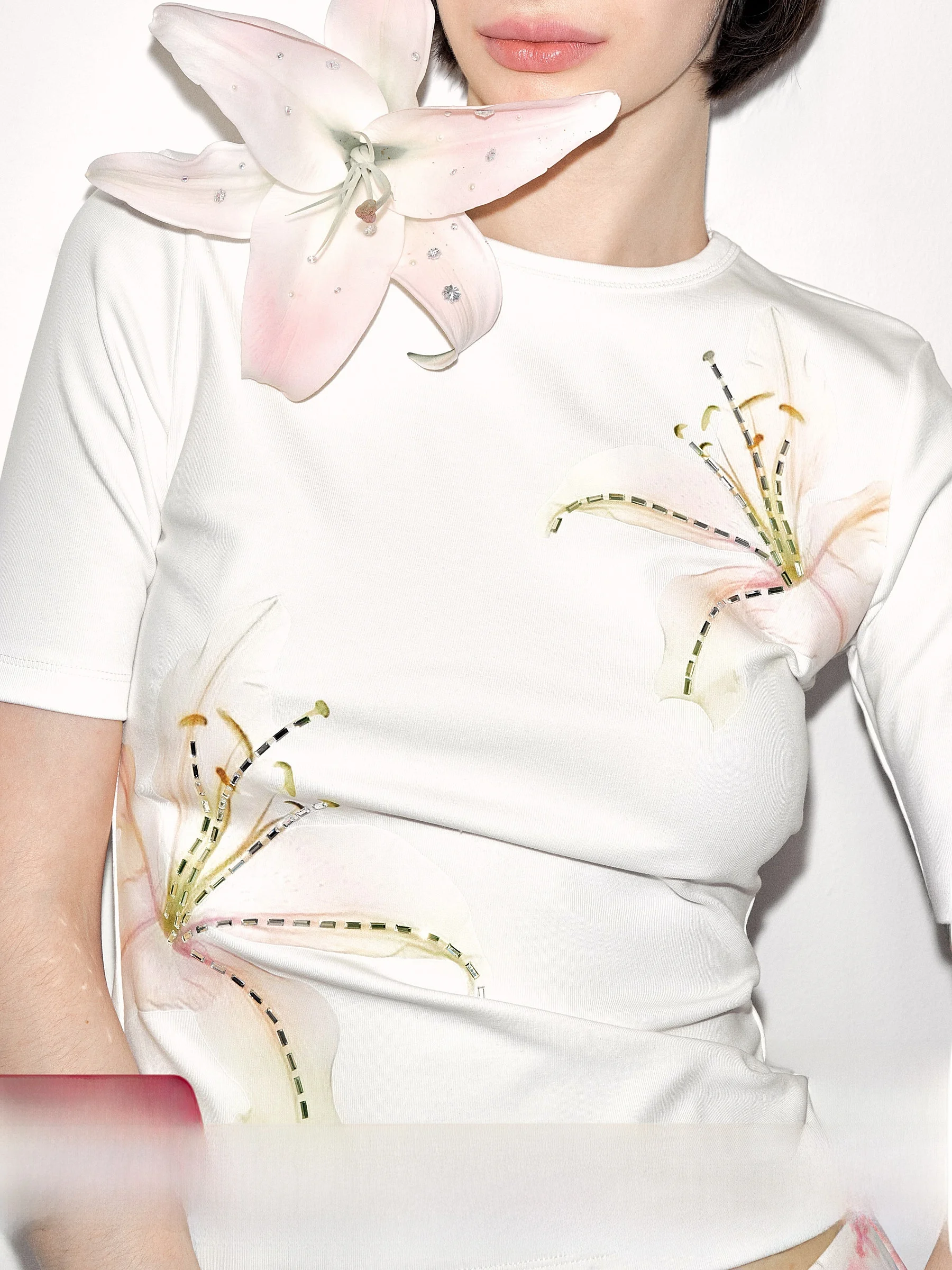 

AYF Summer round Ne Slim Fit T-irt White f Sve Printed Design Cool Sle Floral Pattern Cotton Blend Spandex Elasti...