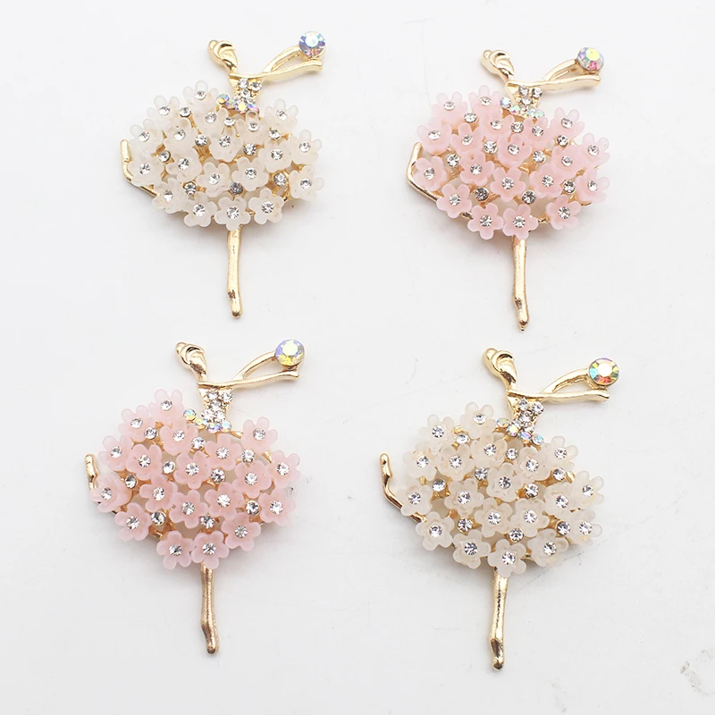 2pcs/batch Resin Floral Ballet Rhinestone Flat Base for DIY Hair Accessories or Wedding Decorations