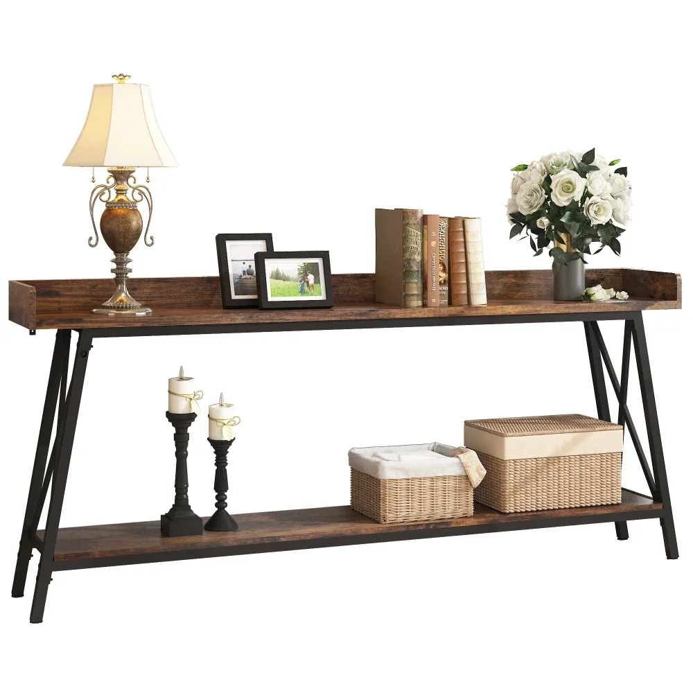 70.87 inch Extra Long Console Table, Rustic Industrial Sofa Table for Living Room, Narrow Entryway Hallway Long Bar Table