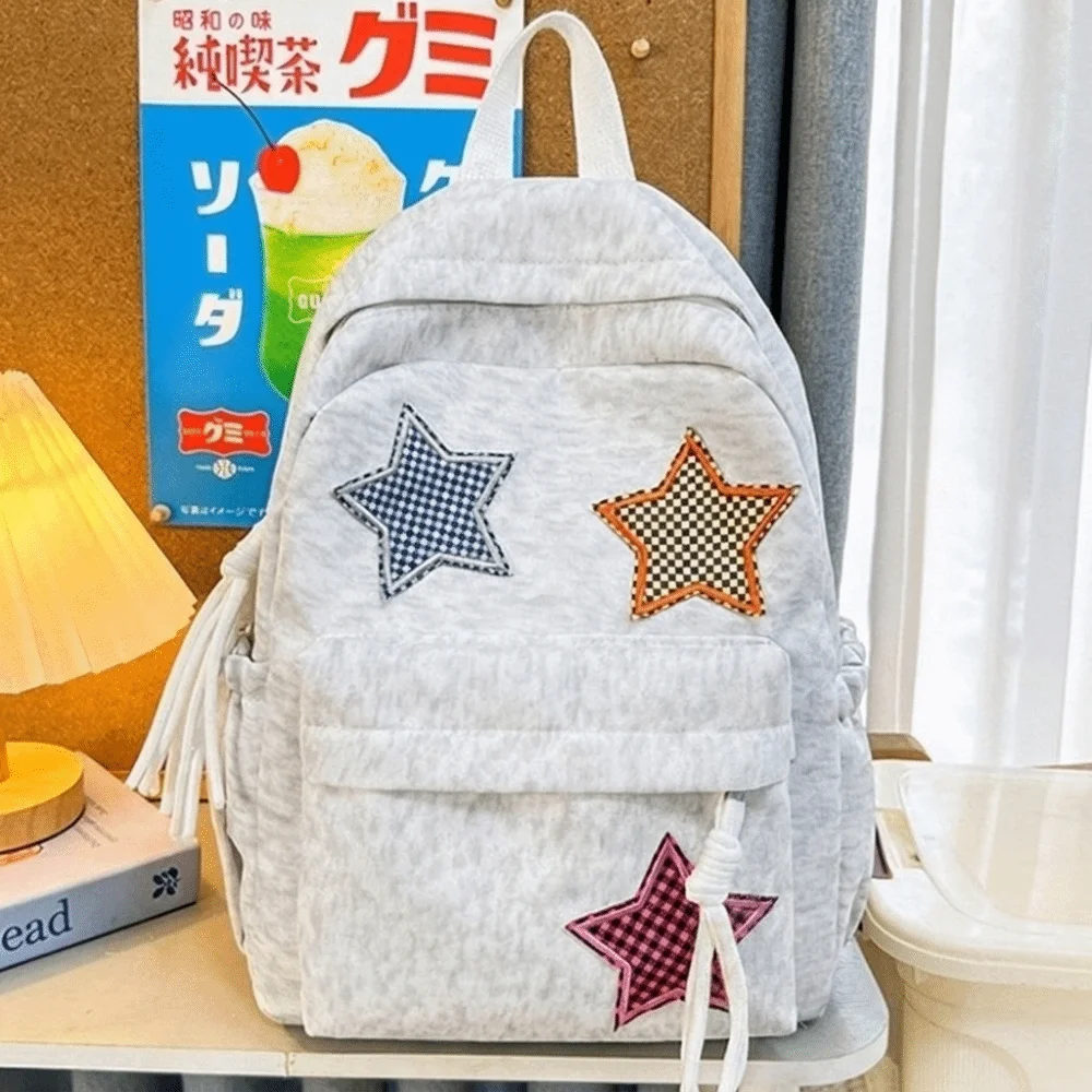Niedlicher Stern-Cord-Rucksack, leichter, weicher Stoff-Schulrucksack, mehrere Taschen, bunte Reisetasche für die Schule – Detail 5