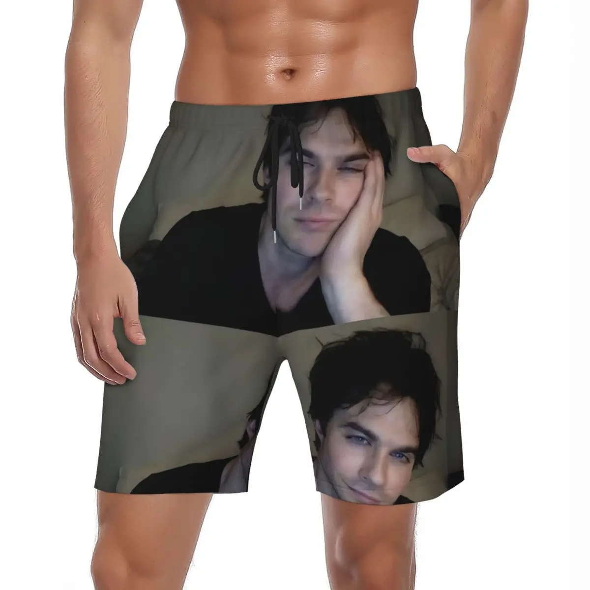 

The Vampire Diaries Damon Salvatore TV Series Board Shorts Summer Sports Surf Beach Shorts Males Graphic Large Size Swim Trunks