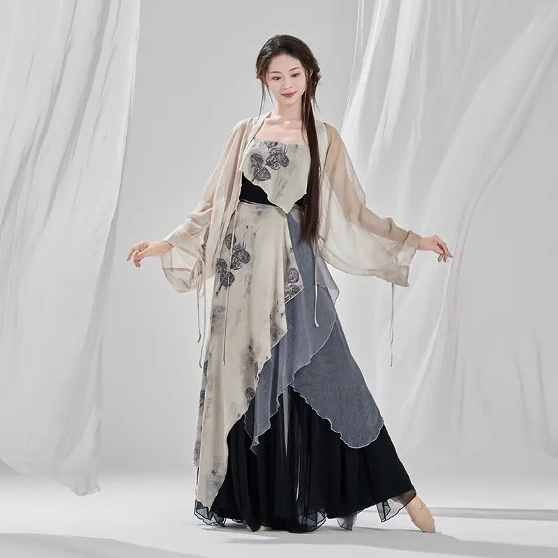 [3355 명 수집] 인쇄 된 흐르는 거즈 드레스, 중국 무용 고대 스타일의 새로운 고전 무용 공연 의상
