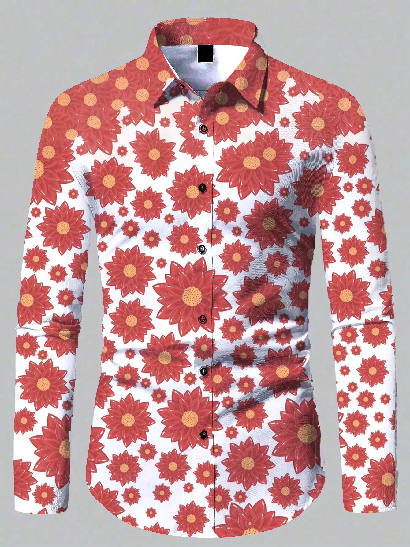 

New outdoor stylish comfortable 3D printed floral pattern shirt beach casual men's slim long-sleeved shirt