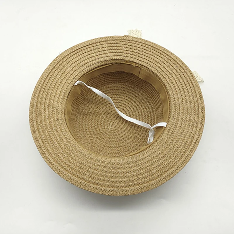 New Children's Breathable Sunscreen Straw Hat Flat Top Lace Fashion Little Top Hat Versatile Sun Hat Beach Hat