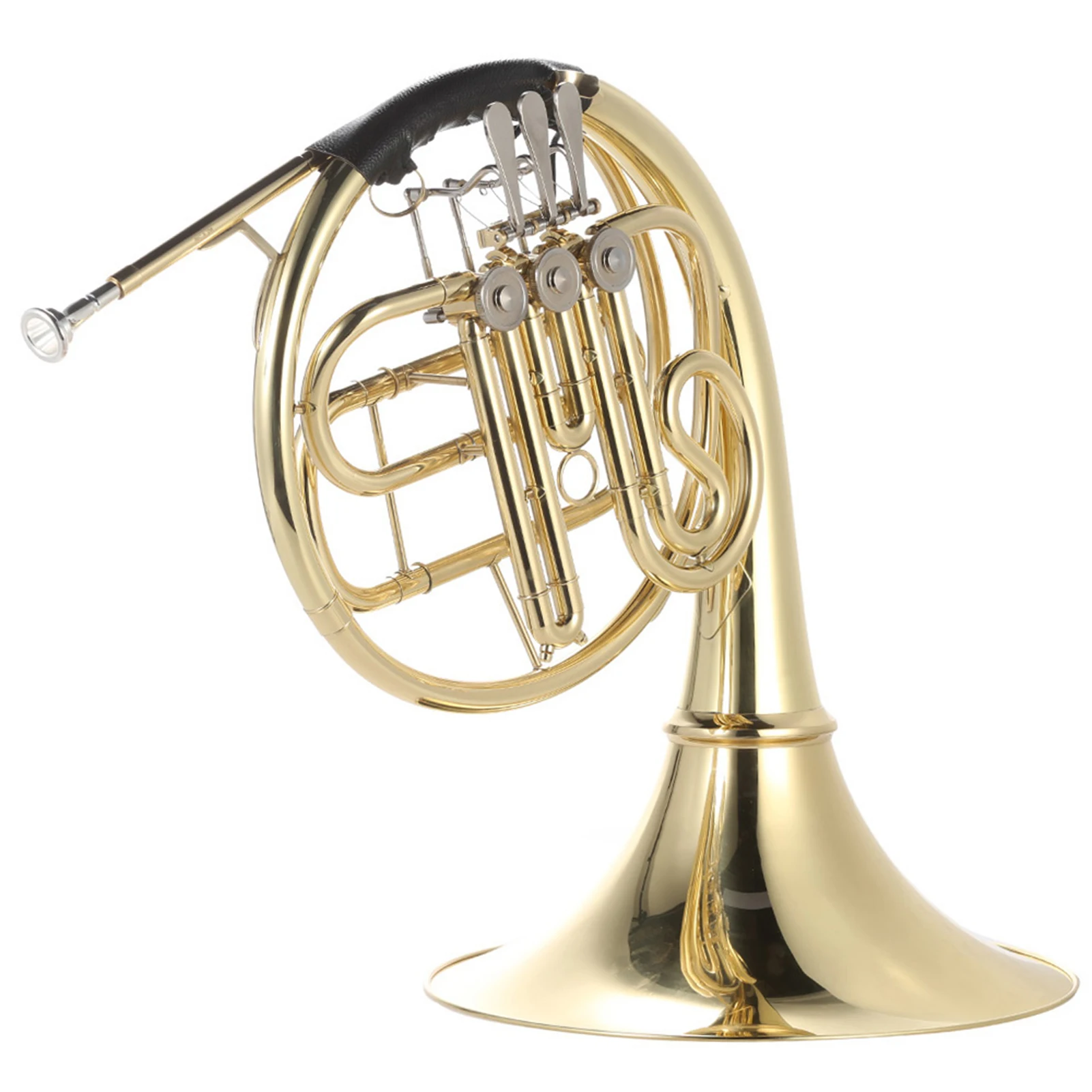 Bb Single French Horn 3 Key Brass Gold Lacquer Single-Row Split French Horn Wind Instrument with Cupronickel Mouthpiece Carry