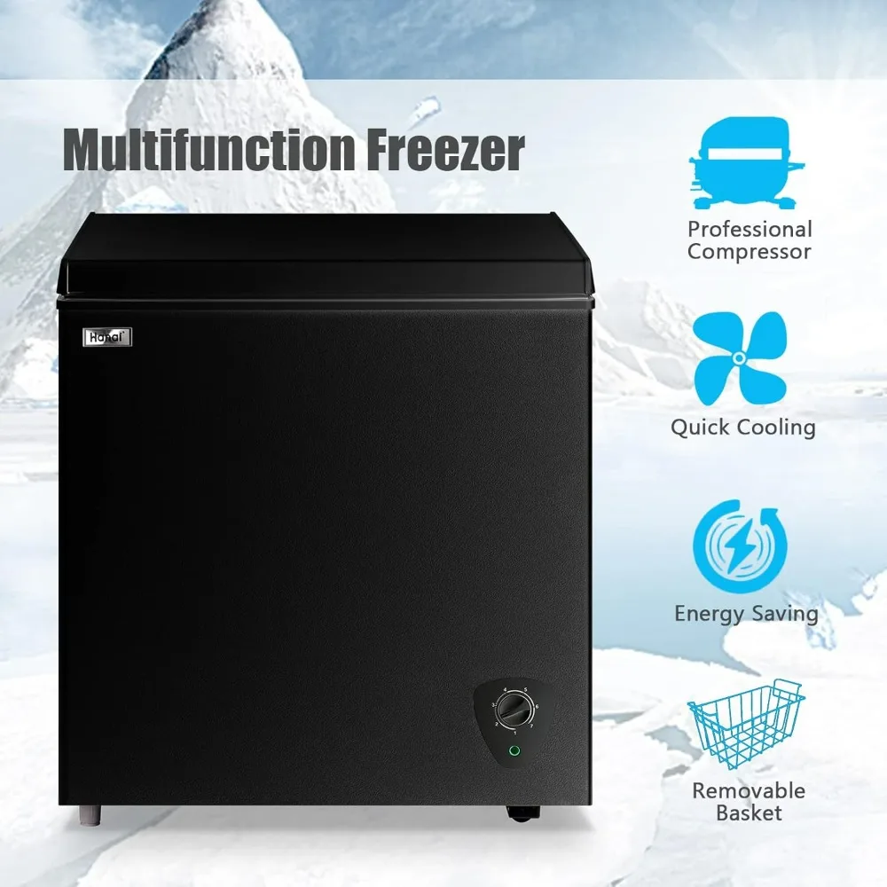 Chest Freezer 5.0 Cu.Ft  7 Thermostat and Removable Basket Energy Saving for Garage Basement Dorm Apartment Kitchen Business