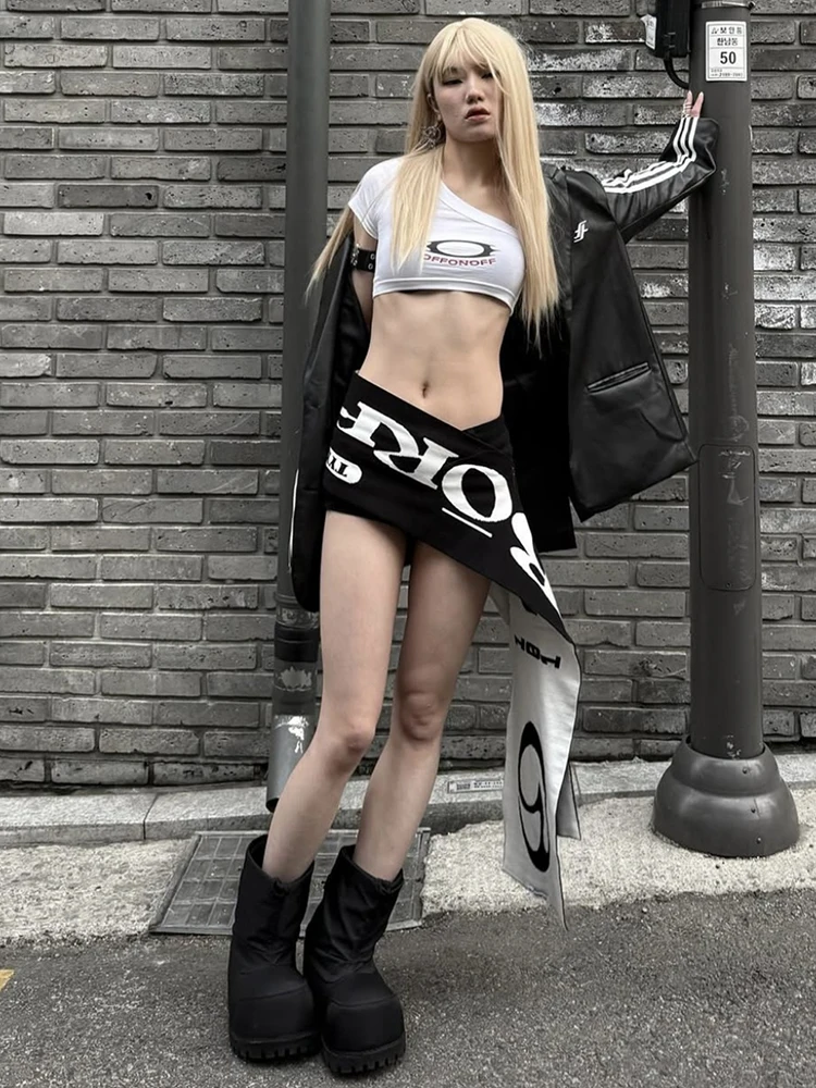 

Y2K Millennium Spicy Girl с буквенным принтом на талии, занавеска на талии, женский универсальный пояс, юбка с высокой талией, брюки