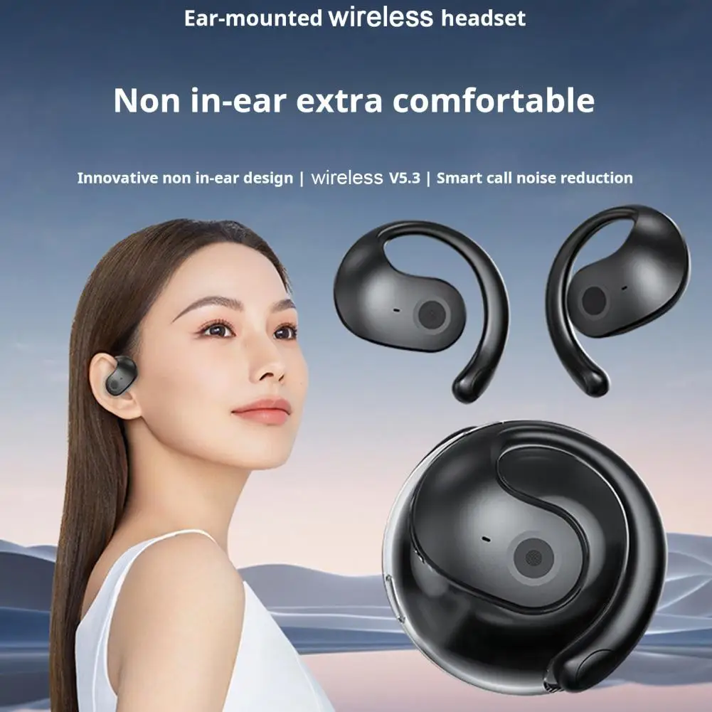 1 Set Bluetooth-compatible Earphones with Silicone Hanging Strap Wireless Earbuds Waterproof Stereo Powerful Sound Effects Over