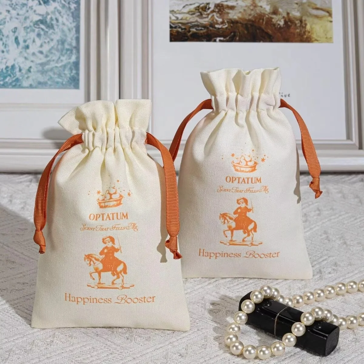 

Natural Cotton Linen Perfume Cosmetic Drawstring Bag Custom Logo Printed Organic Muslin Gift Packing Pouch