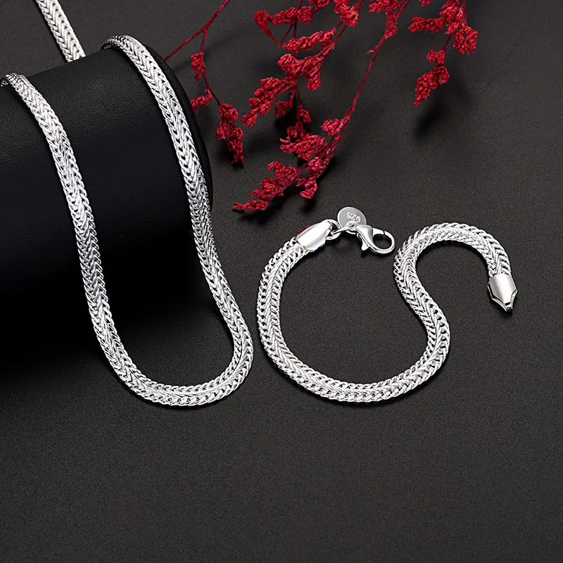 

Original designer brand 925 Sterling silver 6MM geometry bracelets neckalces jewelry sets for women man fashion Party wedding