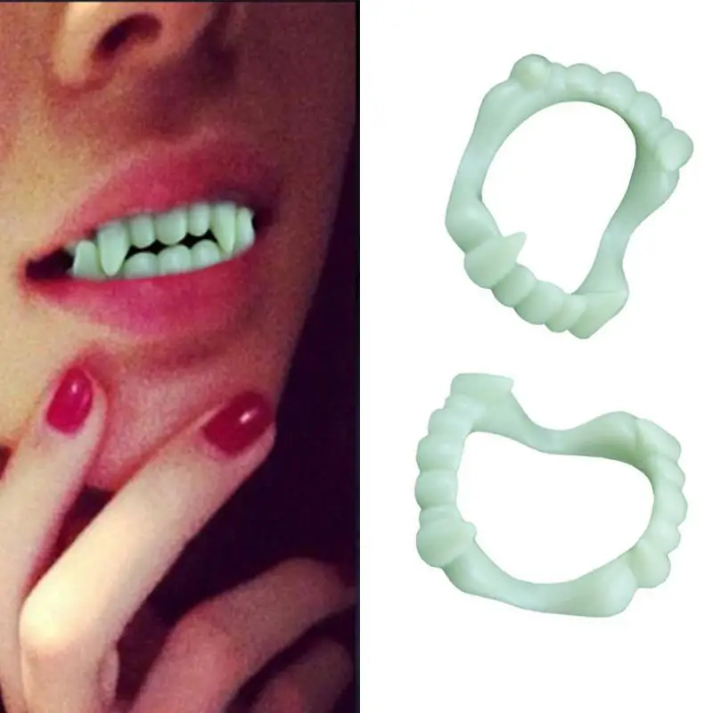 Cosplay Prop Entertaining Light Green Vampire Teeth Trending Terrifying Prop For Masquerade Halloween Party Glow In The Dark