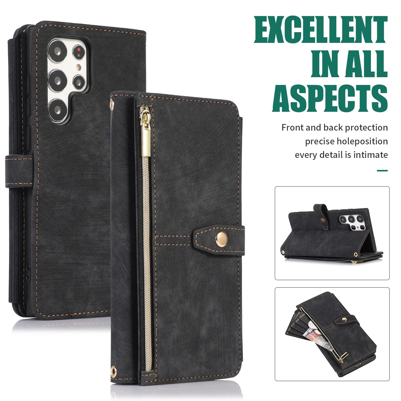 Handyhülle für Samsung Galaxy S23 S24 FE S25 S26 Ultra Edge Plus A16 A06 A26 A36 A56 A27 A37 A57 Cover Reißverschluss-Brieftasche Crossbody – Detail 2