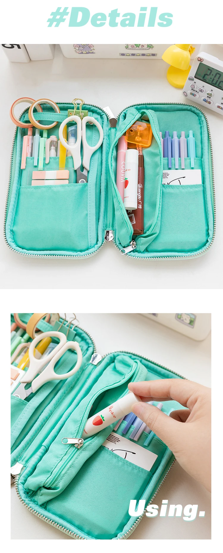 Kokuyo Cord-Pfannenetui, flach, offen, mit mehreren Taschen, Stifte, Bleistiftbeutel, Aufbewahrungstasche, Handtasche F7025 – Detail 6