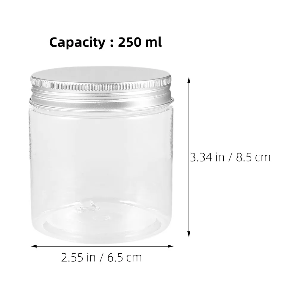 4Pcs Clear Plastic Jars Silver Aluminum Lid Mini Wide Mouth Containers Cylinder Food Storage Canisters Kitchen Candy Dry Food view 3
