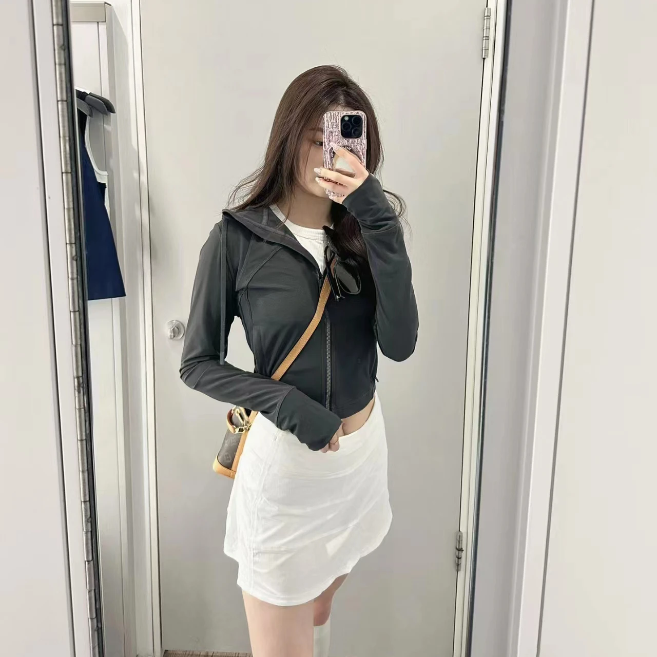 

LULU FLORA Spring and summer short mesh hoodie yoga outfit looks spicy, outdoor sports, slim fit, breathable high waisted jacket