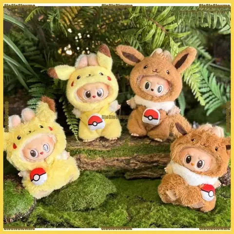 Kawaii Labubu dockkläder Tecknad Charmander Squirtle ett stycke med ryggsäck Mini plysch dockkläder mode docktillbehör 8 best sales anime plyschdockakläder - №2