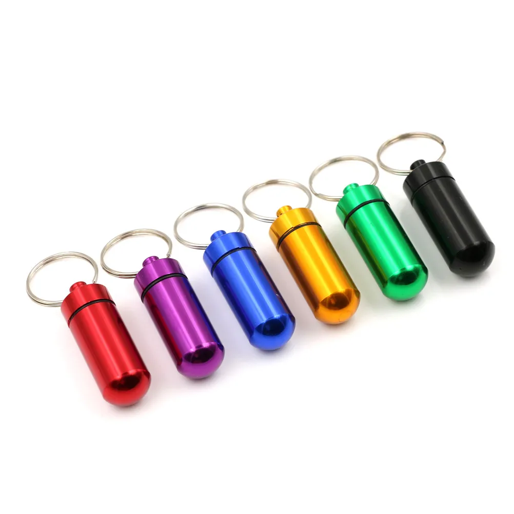 5Pcs Waterproof Mini Aluminium Pill Box Case Bottle Holder Container Keychain