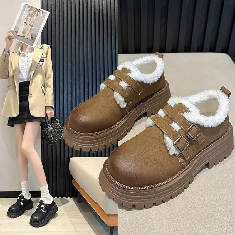 

Lamb Plush Texture Japanese College Style Women'S Winter Snow Cotton Shoes Cute Autumn And Winter Color Ladies Shoes Fluffy New