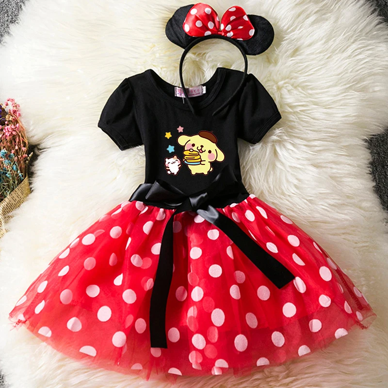 Pompompurin Kids Princess Dress Short Sleeve Polka Dot 1-6Y Party Baby Girls Clothes Cosplay Costumes