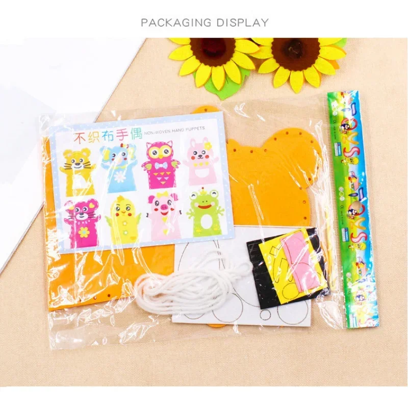 Children Cartoon DIY Hand Puppet Craft Toys Kindergarten Educational Non-Woven Handmade Paste Material Sewing Kits Kids Gifts