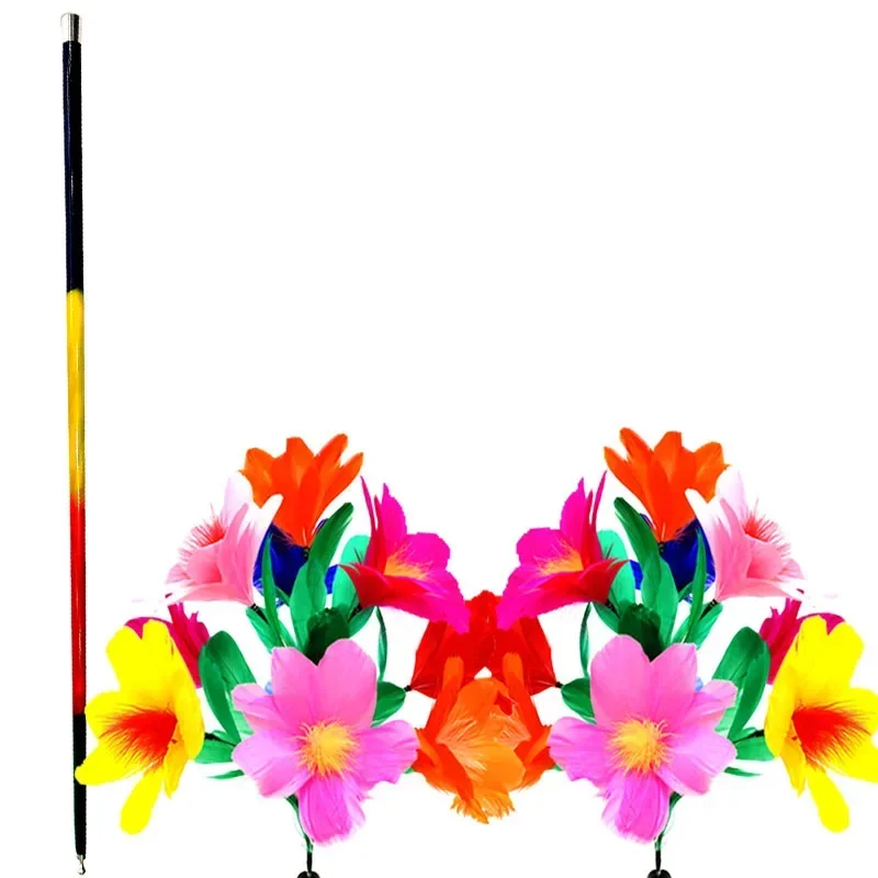 Deluxe Cane to Two Bouquets (Version 2) Magic Tricks Metal Cane Vanishes to Feather Flower Production Magia Stage Gimmicks Props