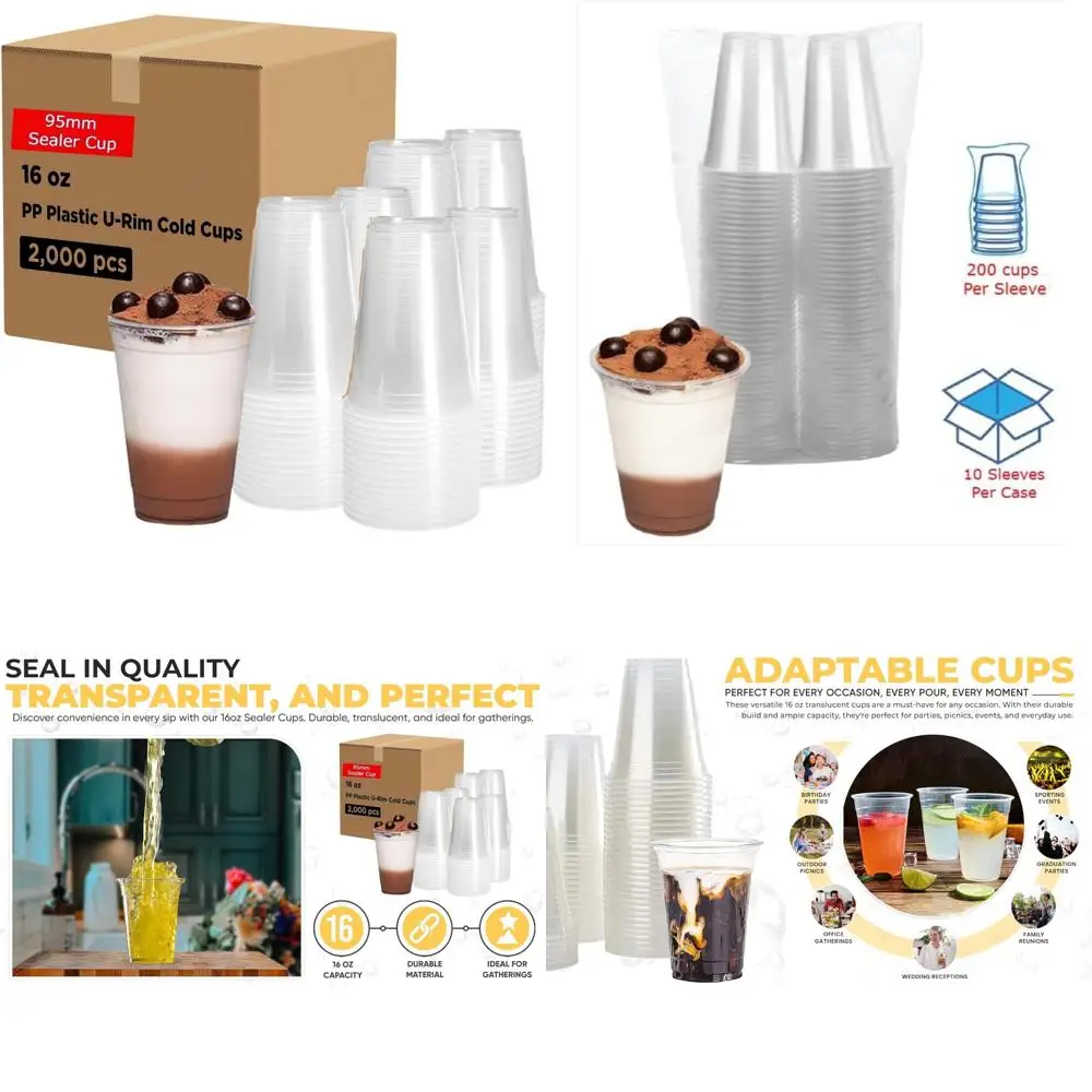 

16 oz Translucent PP Modern Cups, 500 cc, 95mm Diameter, Bulk Case of 2000 for Beverage Service