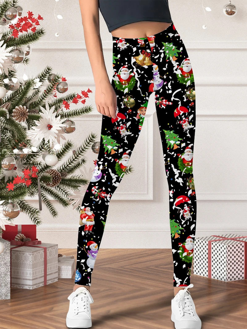 Women's home daily Christmas trousers festive daily fun holiday pattern printed leggings