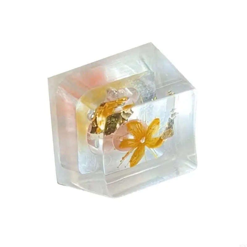 D7YC Artisanal Translucent Epoxy Keycap OEM Height Featuring Preserved Flowers for Mechanical Keyboards Keycaps 1PC