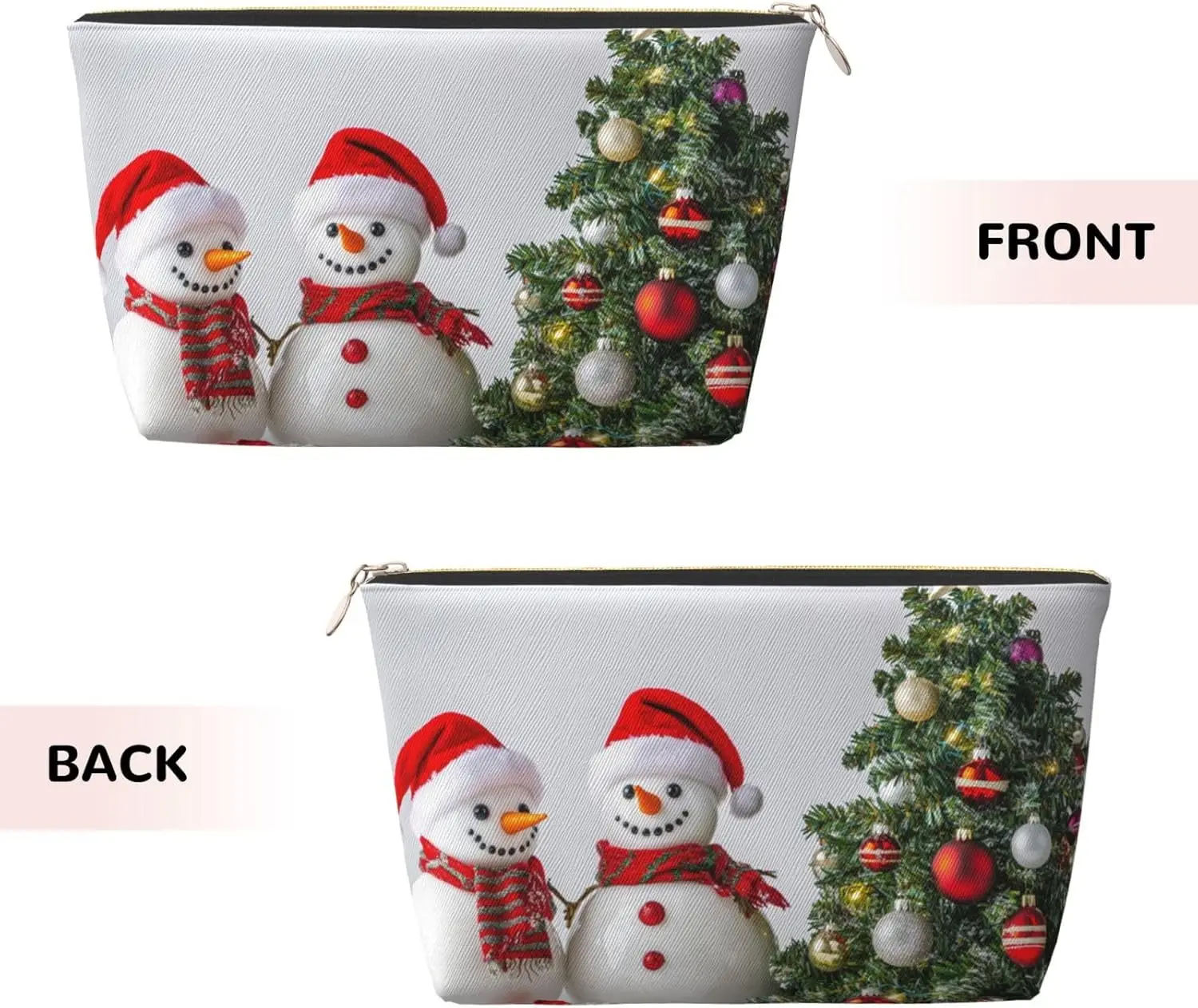 Cosmetic Bag Christmas Pine Tree Snowman Xmas Makeup Pouch Travel Toiletry Organizer Zipper Waterproof for Women