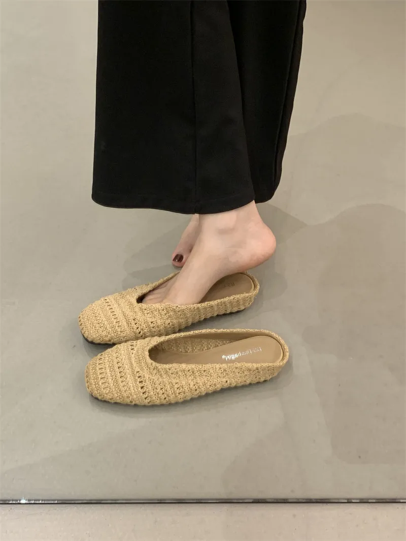 Zapatillas de verano con tejido de malla transpirable para mujer, zapatos de vestir sexys de tacón bajo a la moda, calzado para vacaciones Roma, zapatos de tacón