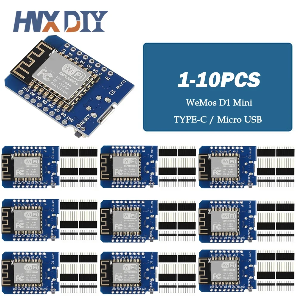 

1-10PCS WeMos D1 Mini ESP8266 ESP-12F ESP12 Module WiFi Development Board TYPE-C Micro USB 3.3V Digital Pin For Arduino