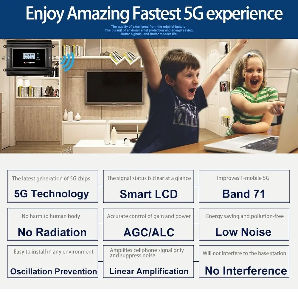 4G 5G إشارة الداعم B71/N71 600Mhz مكرر الخلوية لهوائي T-Mobile 5G 75dB كسب مراقبة التطبيق