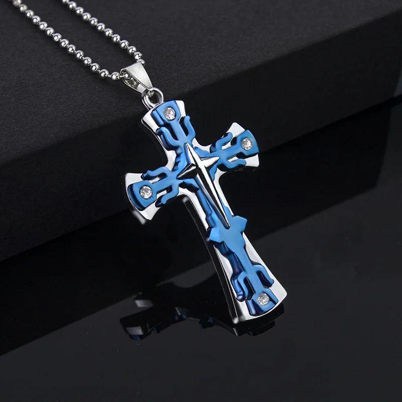 Fashion Aesthetic Stainless Steel Necklace for Men Creative Cross Pendant Punk Hip Hop Necklace Gifts for Boyfriend Jewelry