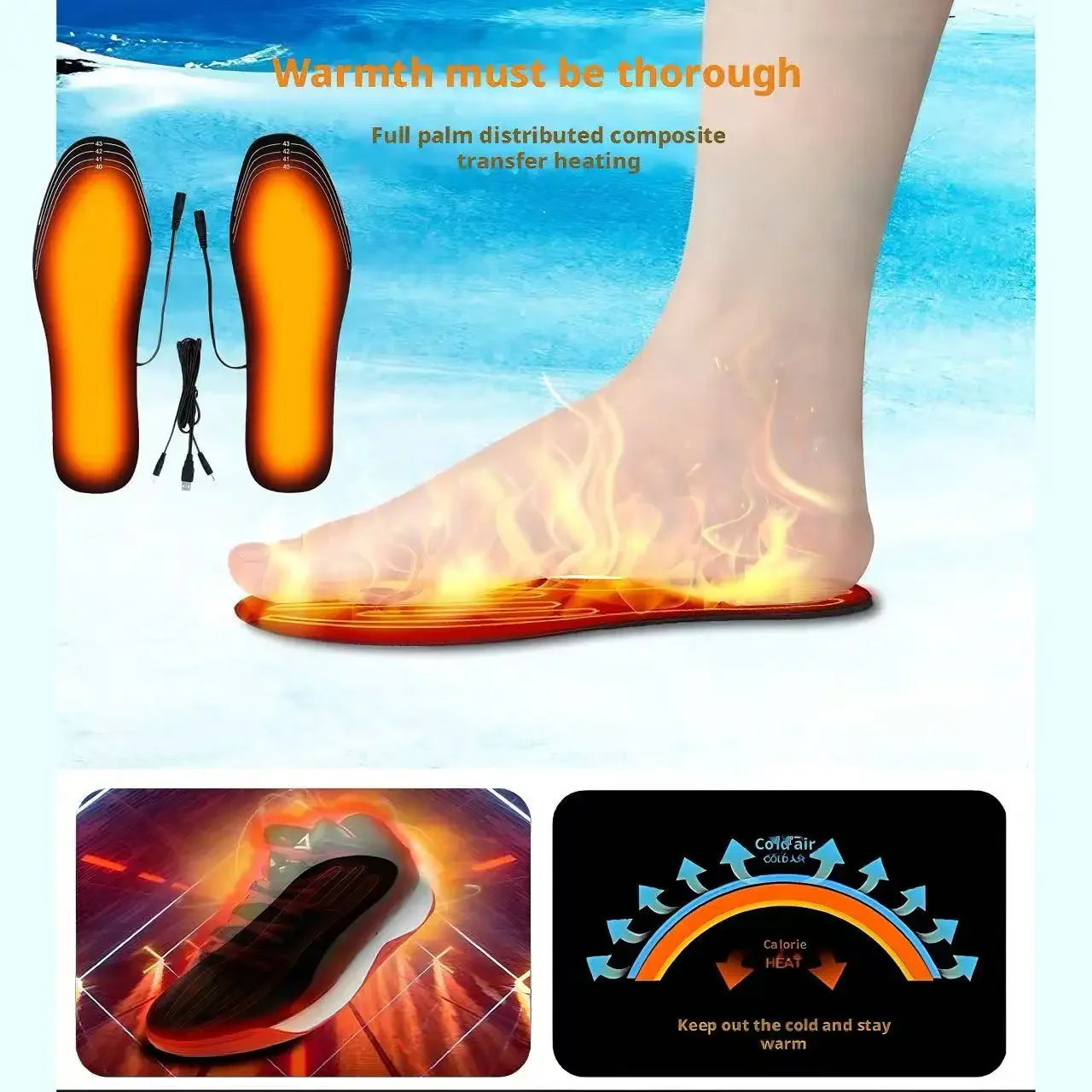Winter Electric Heated Insoles Trimmable & Washable Temperature Adjustable USB Rechargeable Suitable for Outdoor Walking
