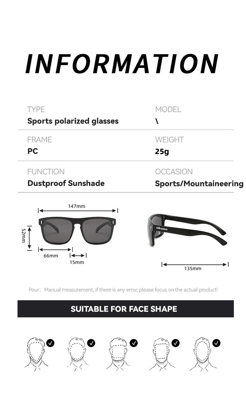 Okuma Neue Großrahmige Outdoor-Sport-Sonnenbrille UV400 Unisex Sonnenschutz Flash-Farbige Sonnenbrille Mode Polarisierte Einteilige Brille – Detail 19