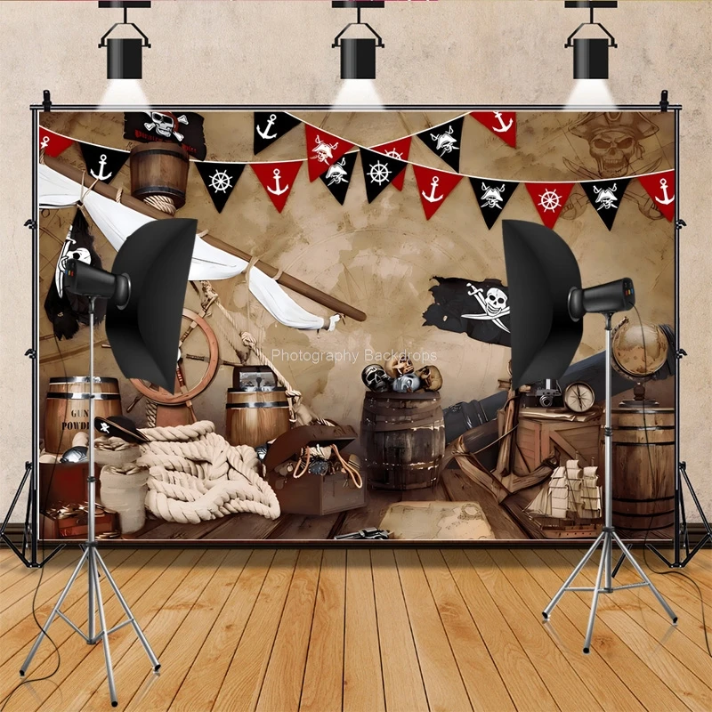 Retro Pirate Treasure Map Backdrop for Photography Nautical Island Background  Birthday Party  Boys Portrait Photo Props DS-13