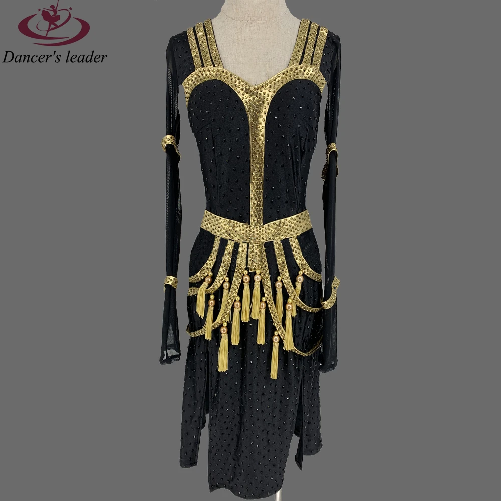 

Latin Dance High-end Customized Long-sleeved Full Diamond With Willow Nails Cha Tango Female Adult Stage Professional Clothing