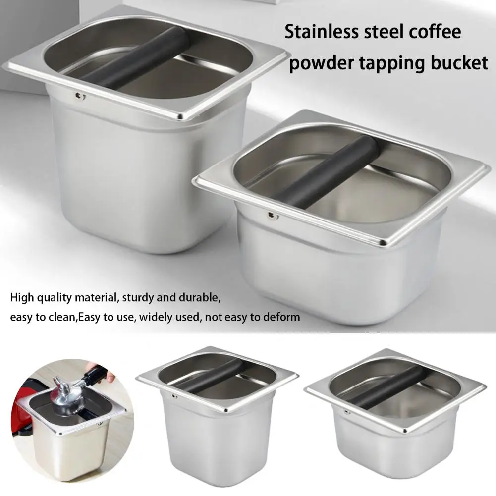 Coffee Knock Box with Rubber Bar Coffee Ground Bucket Stainless Steel Large Capacity Espresso Dump Bin Coffee Ground Bin