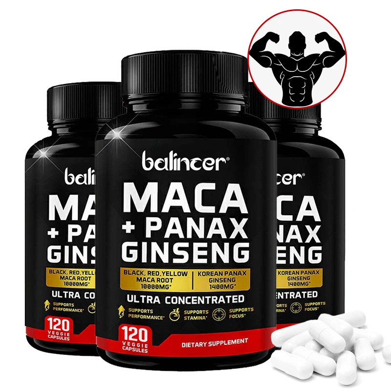 Maca + Ginseng Capsules - Male Enhancement Supplement To Promote Health, Energy and Endurance, and Muscle Mass