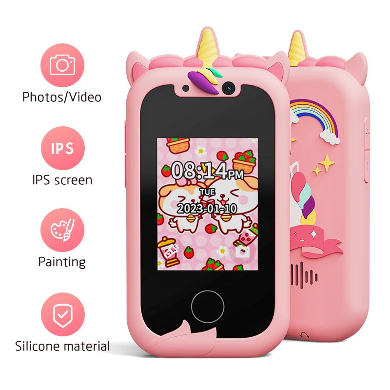 Kids Smart Phone Toys for Girls Unicorns Gifts 2.8 inch Touchscreen Dual Camera Music Player Learn Toys Christmas Birthday Gifts