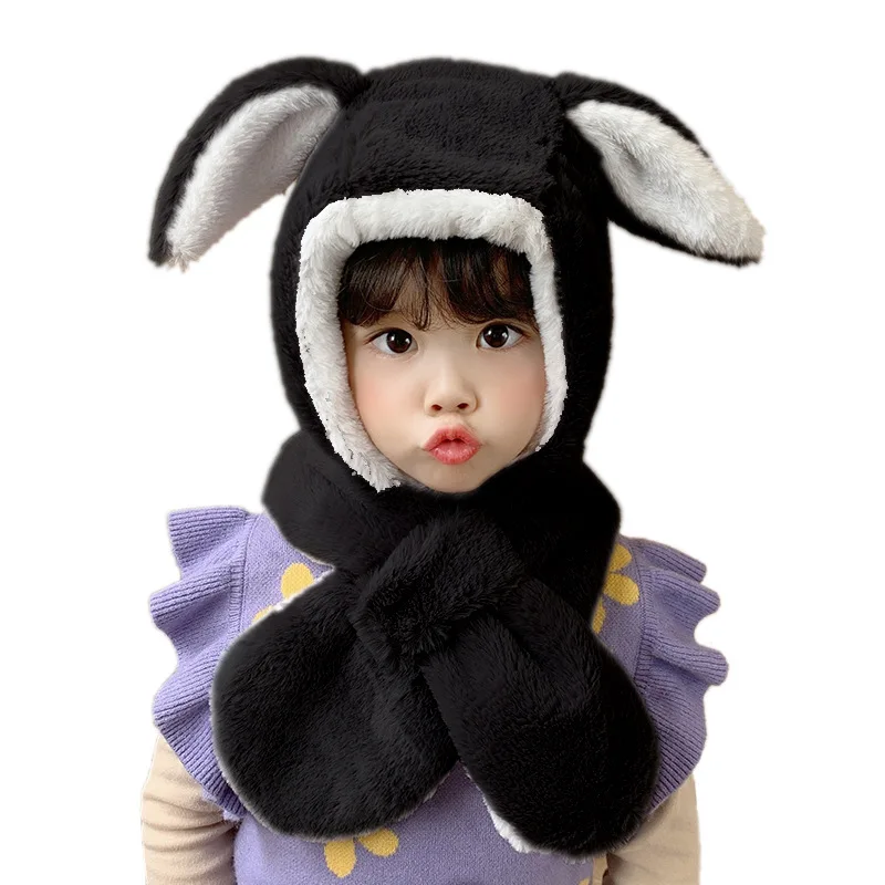 New Children's Hat Autumn and Winter Thickened Warm Ear Protection Head Cover Cartoon Cute Rabbit Ears Plush Integrated Hat