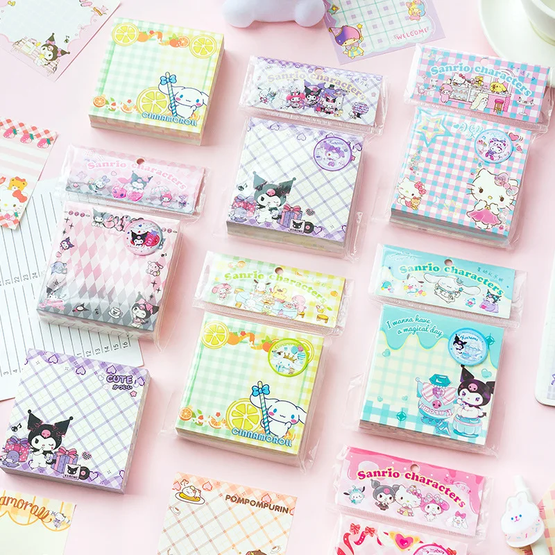 200PCS Sanrio Sticky Notes Hello Kitty Kuromi Cinnamoroll Kawaii Cartoon Anime Sticky Notes Thickened Student Message