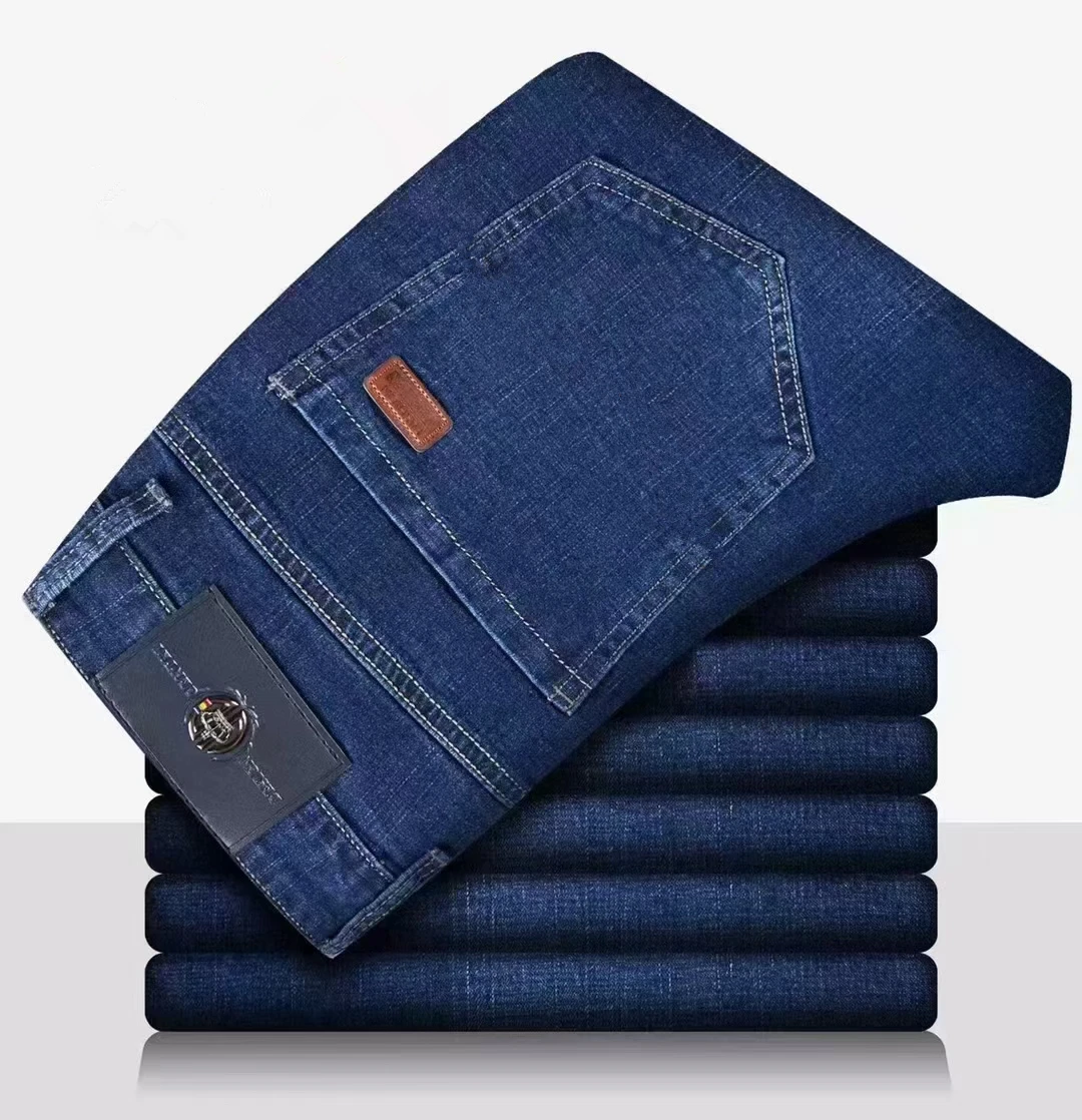 Nuevos pantalones ligeros de lujo elásticos ajustados para hombre, cómodos y suaves pantalones vaqueros informales rectos a la moda de negocios, ropa de marca masculina